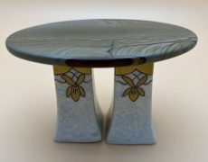 Brown Stone Table with 2-Piece Gold & White Bottom