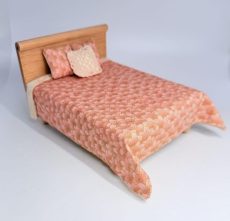 Oak  Bed with Peach Cover