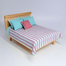 Oak Bed with Striped Bedding