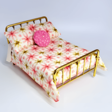 Gold Metal Bed with Pink Flowers